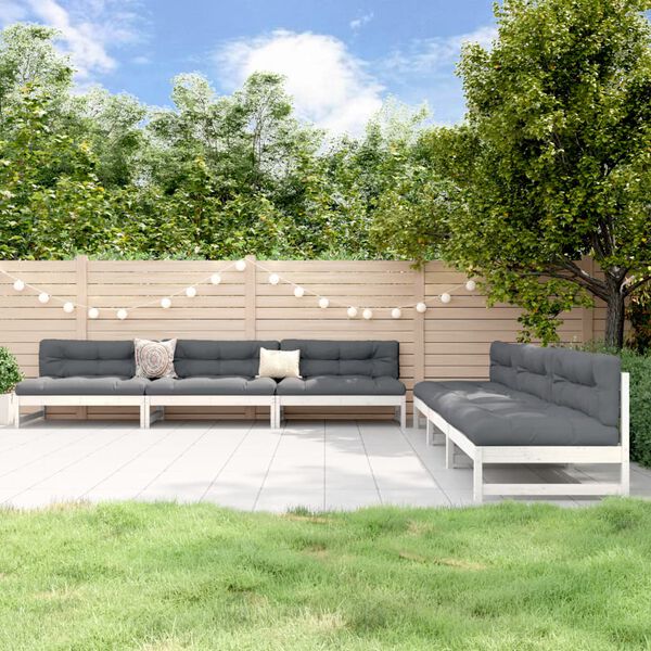 vidaXL Garden Lounge Set White Solid pine wood, Plywood Big Modular