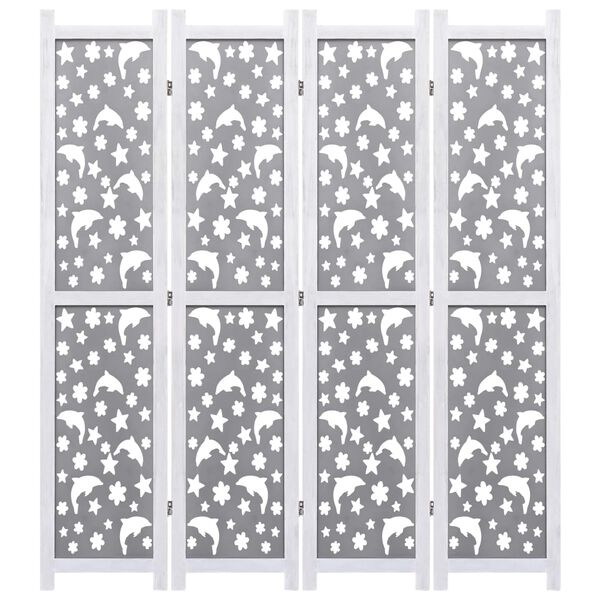 vidaXL 4-Panel Room Divider Gray 55.1"x65" Solid Wood