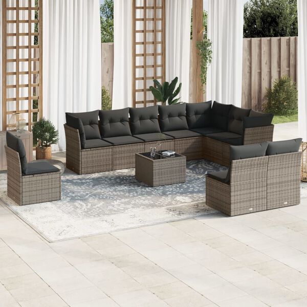 vidaXL Garden Sofa Set Grey PE rattan Large Modular Garden Sofa Set