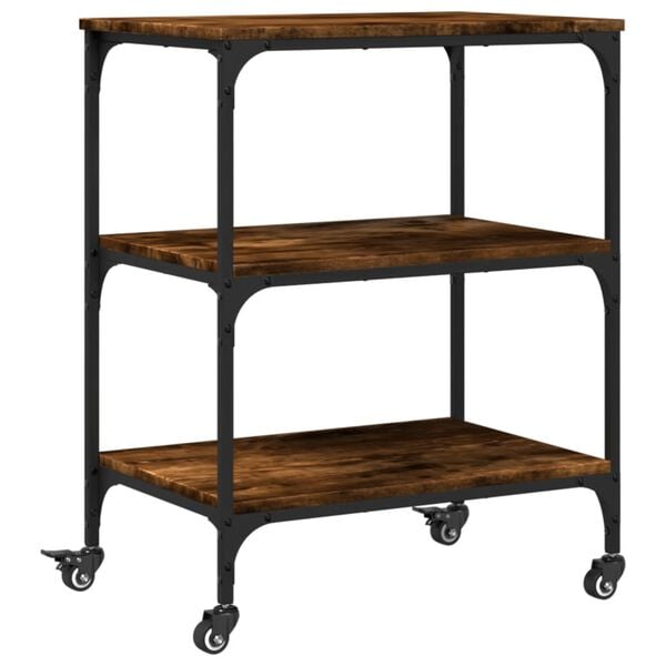 vidaXL Kitchen Trolley Smoked Oak 23.6"x16.1"x29.9" Engineered Wood