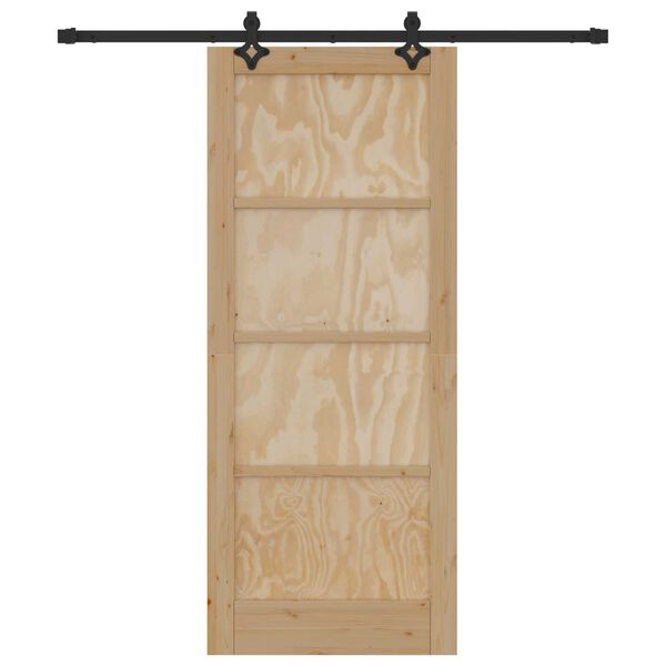 vidaXL Sliding Door Natural and Black 32.68 x 79.53 in Solid Pine Wood
