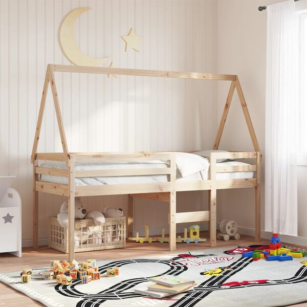 vidaXL Kids'Bed Roof Natural Wood Solid Pine Wood 78.3 x 31.7 x 34.6 in