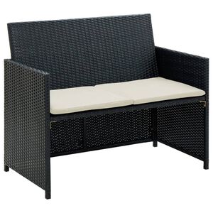 vidaXL 2-seater Sofa Black Poly Rattan, Powder-Coated Steel, Polyester