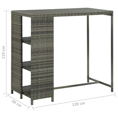vidaXL Bar Table with Storage Rack Gray 47.2"x23.6"x43.3" Poly Rattan