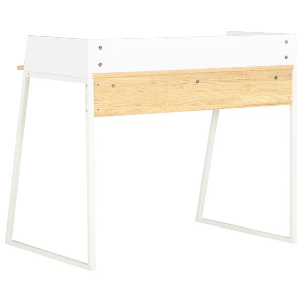 vidaXL Desk White and Oak Engineered wood, Powder-coated steel