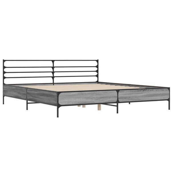 vidaXL Bed Frame Grey Sonoma Engineered Wood and Metal Double Bed Frame