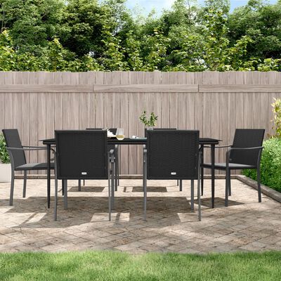 vidaXL 7 Piece Patio Dining Set with Cushions Poly Rattan and Steel