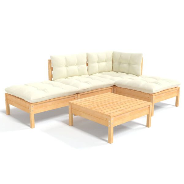 vidaXL Garden Lounge Set Cream Solid pine wood, fabric (100% polyester)