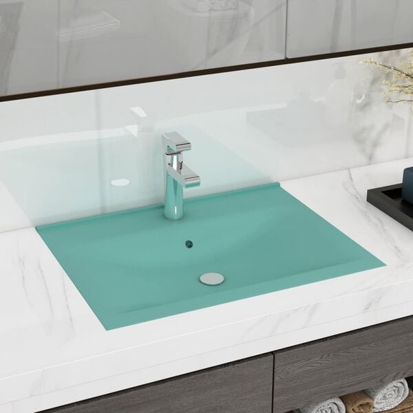 vidaXL Luxury Basin with Faucet Hole Matt Light Green 23.6x18.1" Ceramic