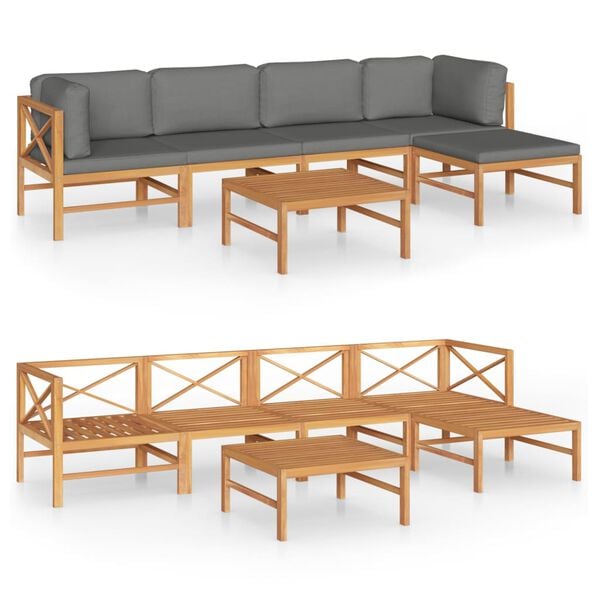 vidaXL Garden Lounge Set Grey and Natural Wood Solid Teak Wood Medium