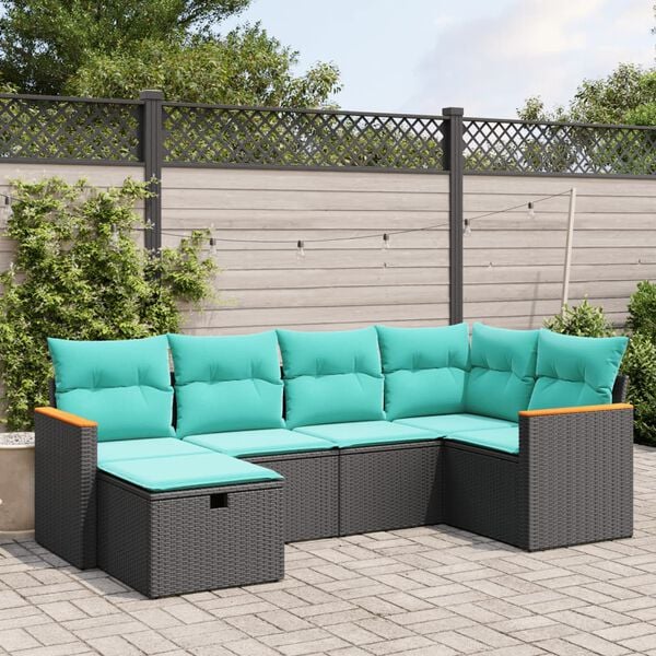vidaXL Garden Sofa Set Black, Blue PE rattan, powder-coated steel 6 Piece