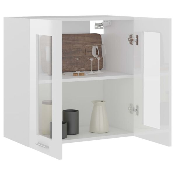 vidaXL Hanging Glass Cabinet High gloss white Engineered wood, glass