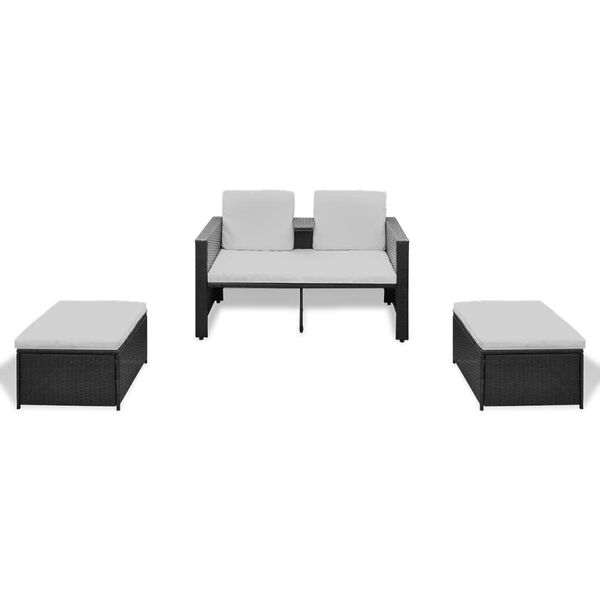 vidaXL Lounge Set Black and cream PE rattan, powder-coated steel, polyester