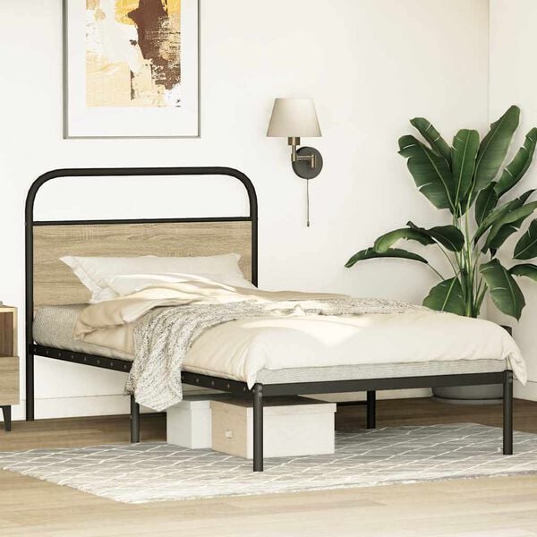 vidaXL Bed Frame Sonoma Oak Steel, engineered wood Twin Bed Frame