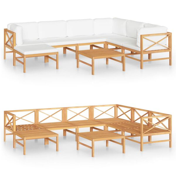 vidaXL Garden Lounge Set Cream, Teak Solid Teak Wood, 100% Polyester