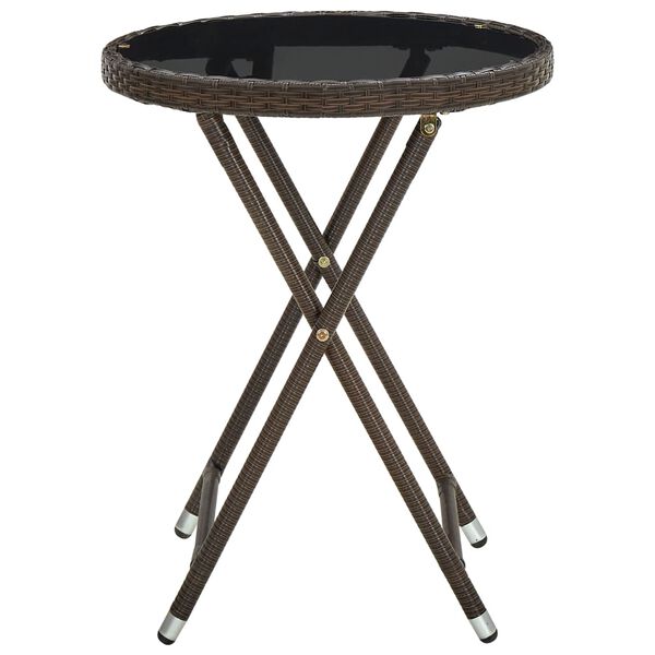 vidaXL Tea Table Brown PE Rattan Medium Foldable Folding Table Round
