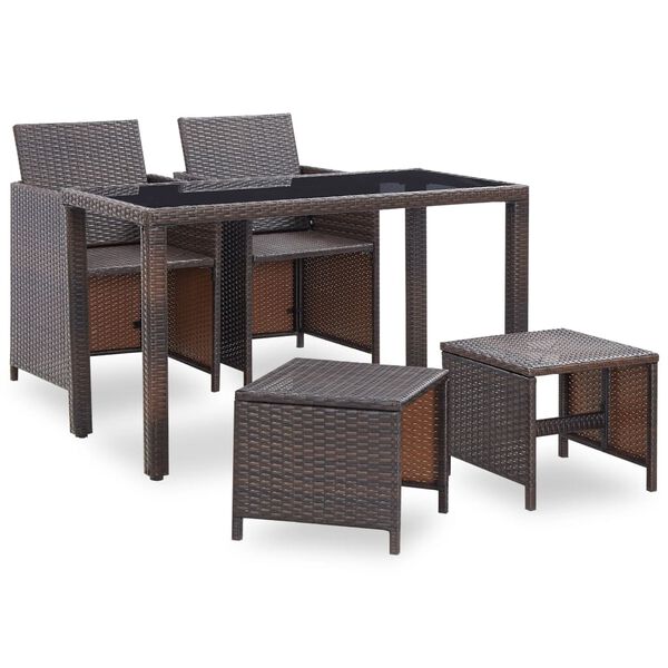 vidaXL Outdoor Furniture Set Brown Steel, Poly Rattan, Polyester, Glass