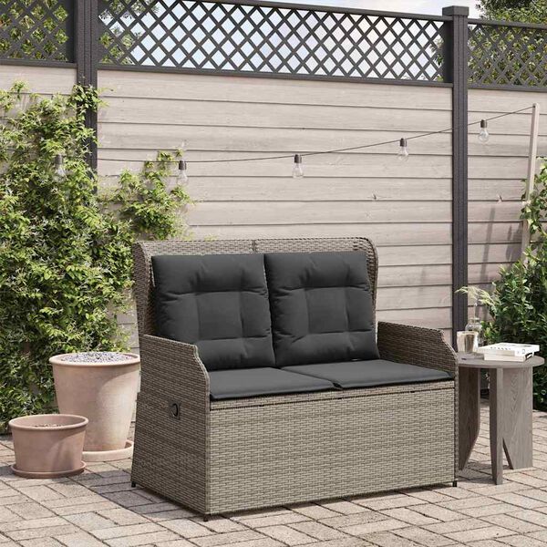 vidaXL Reclining Garden Bench Grey Poly Rattan, Powder-Coated Steel Medium