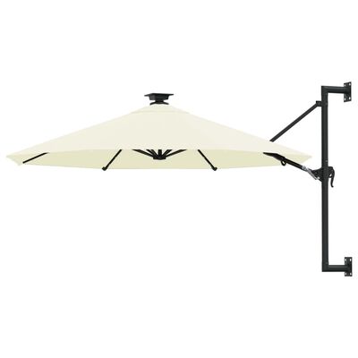 vidaXL Wall-mounted Parasol with LEDs and Metal Pole 118.1" Sand