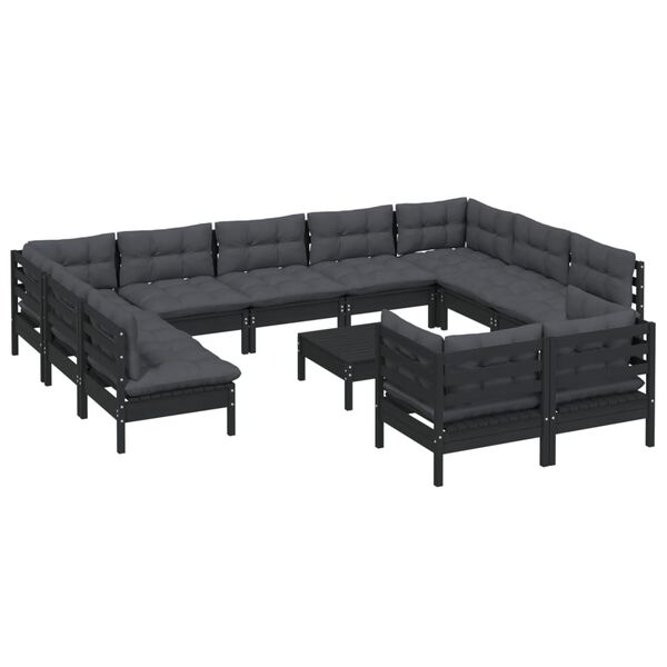 vidaXL Garden Lounge Set Black Solid pine wood Medium Modular