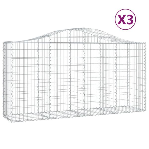 vidaXL Gabion Basket Set of 3 Silver Galvanized iron Extra Large