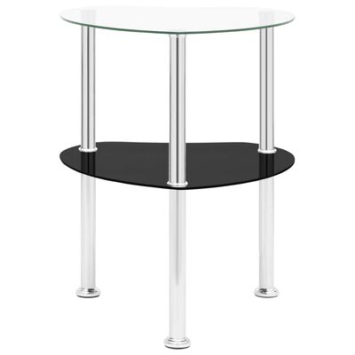 vidaXL 2-Tier Side Table Transparent & Black 15"x15"x19.7" Tempered Glass