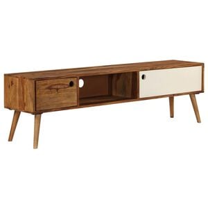 vidaXL TV Cabinet Brown and White Solid Acacia Wood Medium TV Cabinet