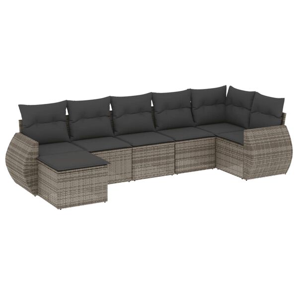 vidaXL Garden Sofa Set Grey PE rattan, powder-coated steel Large