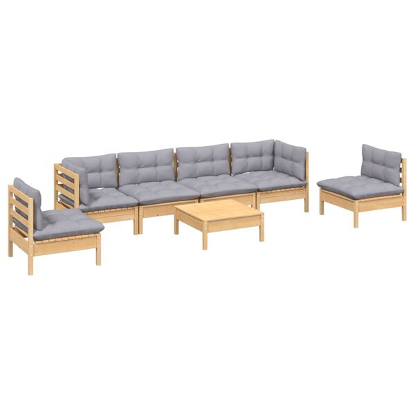 vidaXL Garden Lounge Set Grey Solid pine wood, fabric (100% polyester)