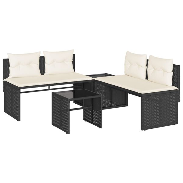 vidaXL 4 Piece Patio Sofa Set with Cushions Black Poly Rattan