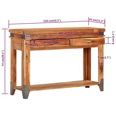 vidaXL Console Table 43.3"x13.4"x29.1" Solid Wood Acacia