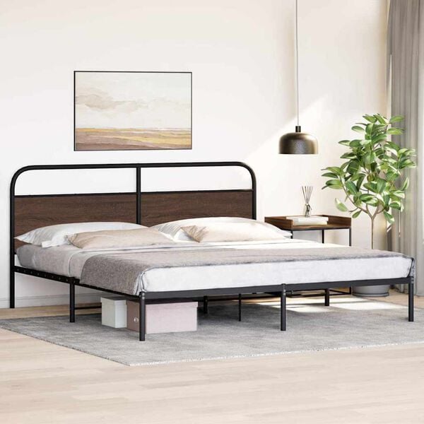 vidaXL Bed Frame Brown Oak Steel, Engineered wood Super King Bed Frame