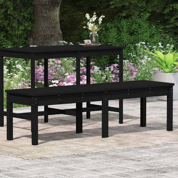 vidaXL Garden Bench Black Solid pine wood 2-seater Durable