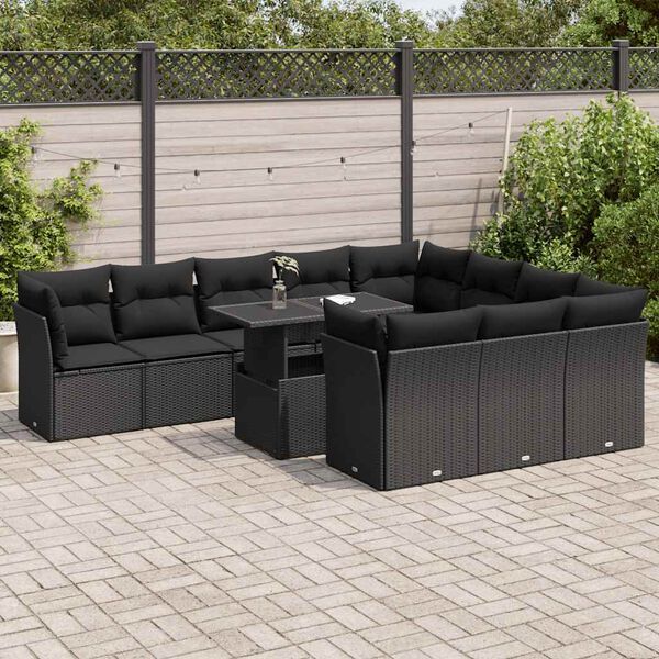 vidaXL Garden Sofa Set Black PE Rattan