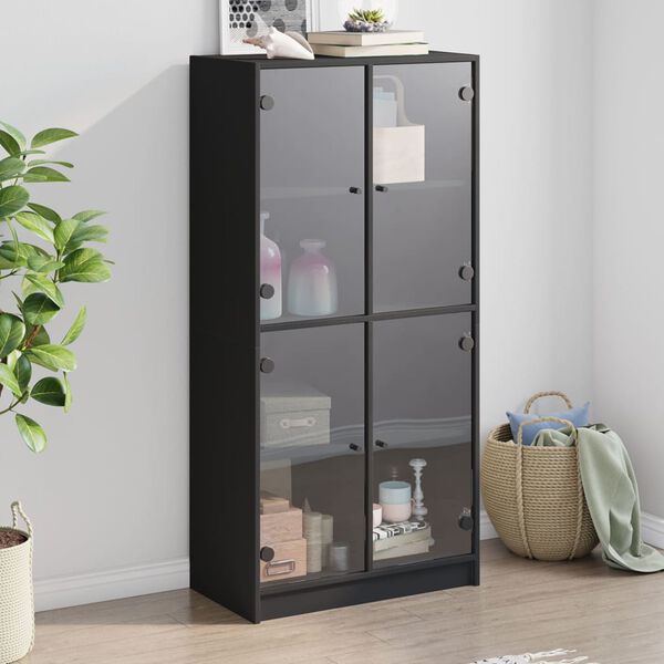 vidaXL Highboard Black Engineered wood, glass Slim Highboard