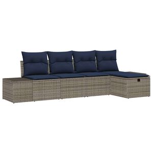 vidaXL Garden Sofa Set with Cushion 5 pcs Grey Poly Rattan