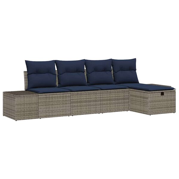 vidaXL Garden Sofa Set with Cushion 5 pcs Grey Poly Rattan