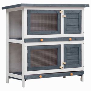 vidaXL Rabbit Hutch Grey and White Solid Pine Wood, Plywood, Iron Wire