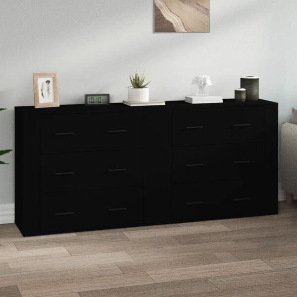 vidaXL Sideboard Set of 2 Black Engineered wood Normal Sideboard