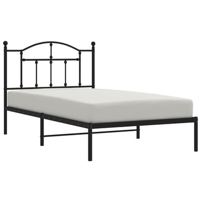 vidaXL Metal Bed Frame with Headboard Black 39.4"x74.8" Twin