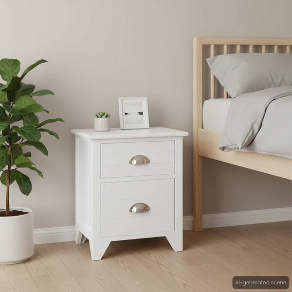 vidaXL Cabinet White Paulownia Wood, Plywood Small Bedside Table