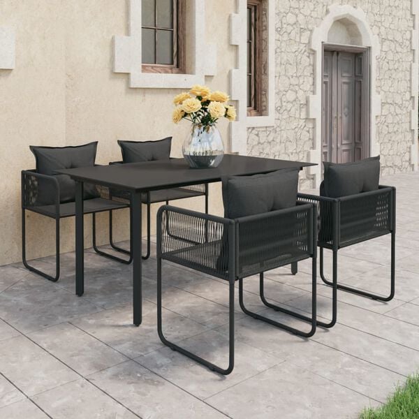 vidaXL Dining Set Black PVC rattan 5-piece set Foldable Dining Set