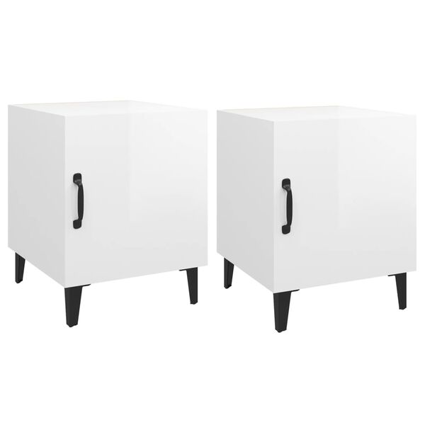 vidaXL Bedside Cabinet Set of 2 High gloss white Engineered wood, metal