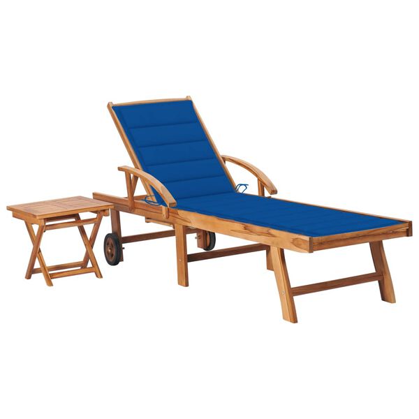 vidaXL Sun Lounger Royal blue, Teak Solid Teak Wood Standard