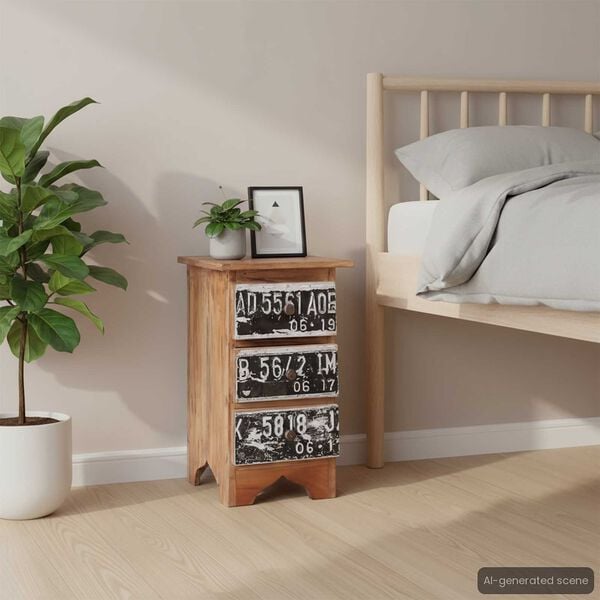 vidaXL Bedside Cabinet Natural mahogany Solid mahogany wood, iron