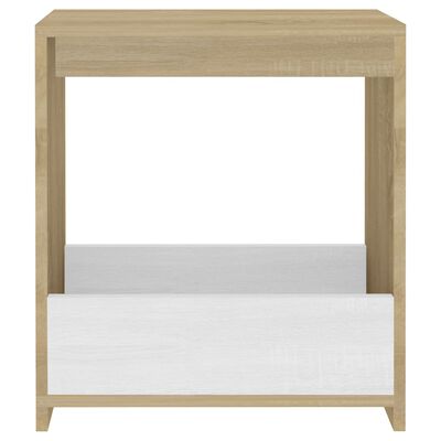 vidaXL Side Table White and Sonoma Oak 19.7"x10.2"x19.7" Engineered Wood