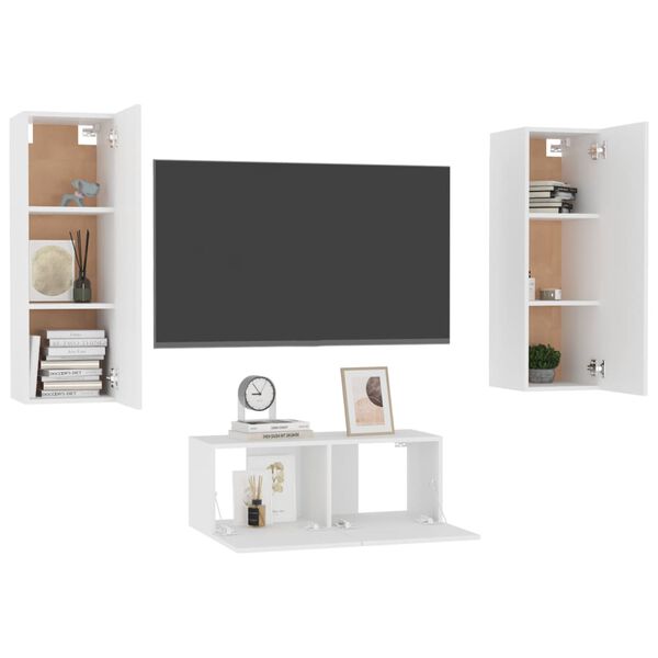 vidaXL TV Cabinet Set of 3 White Engineered wood TV Cabinet