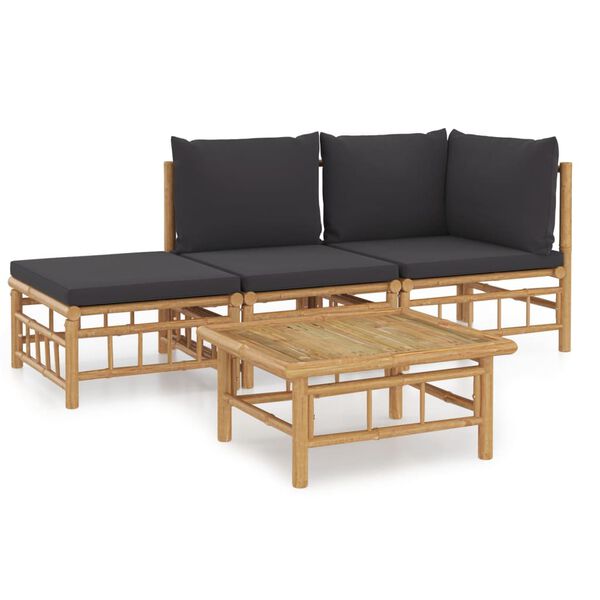vidaXL Garden Lounge Set Dark Grey, Natural Bamboo