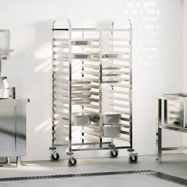 vidaXL Tray Trolley with 32 GN Containers 29.5x21.7x64.0" Stainless Steel