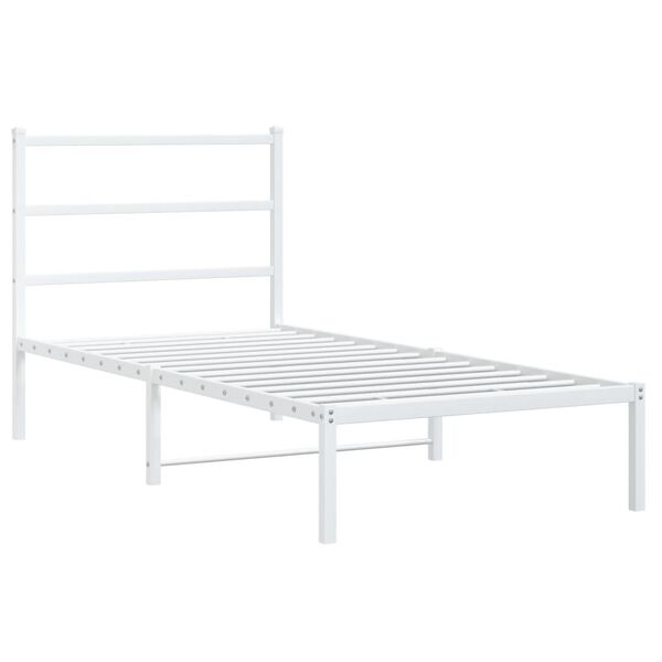 vidaXL Bed Frame White Powder-Coated Steel 90x190 cm Single Bed Frame